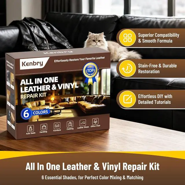 Alt view image 2 of 7 - Leather Repair Kit, Vinyl Repair Kit for Car Seat, Couch & Furniture, Leather Filler & Scratch Repair for Auto Interior, Leather & Vinyl Restoration