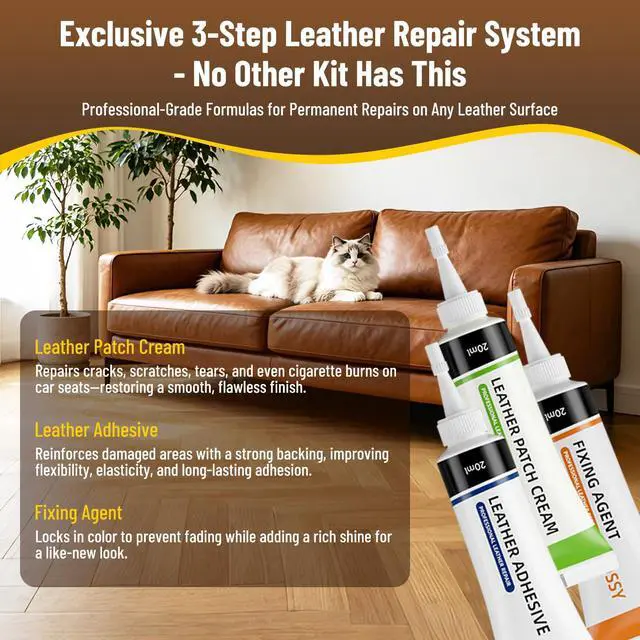 Alt view image 3 of 7 - Leather Repair Kit, Vinyl Repair Kit for Car Seat, Couch & Furniture, Leather Filler & Scratch Repair for Auto Interior, Leather & Vinyl Restoration