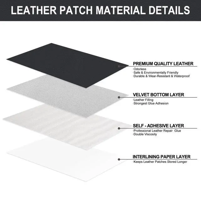 Alt view image 4 of 7 - Self Adhesive Leather Repair Patch, Leather Patches for Furniture, Leather Repair Tape for Couch Sofa Car Seat Chair Furniture Repair, Leather Repair Kit (Black-Litchi Grain, 17X79 Inch)