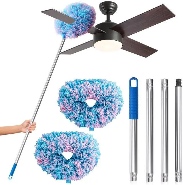 Main image of Ceiling Fan Cleaner Duster, 2 Pack Reusable Microfiber Duster with Extension Pole, 13 to 48 Inch Fan Blade Cleaner, Removable Dusters for Cleaning Walls Bookshelves Door Window Top (Blue Pink)