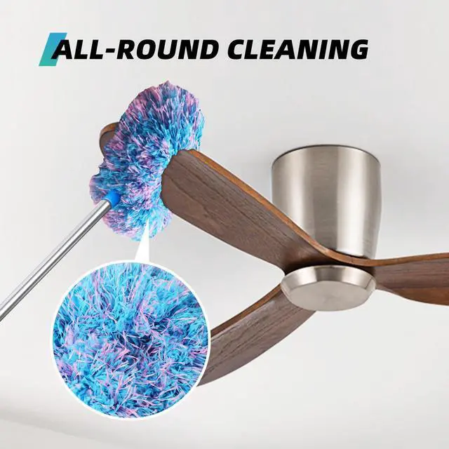 Alt view image 3 of 7 - Ceiling Fan Cleaner Duster, 2 Pack Reusable Microfiber Duster with Extension Pole, 13 to 48 Inch Fan Blade Cleaner, Removable Dusters for Cleaning Walls Bookshelves Door Window Top (Blue Pink)