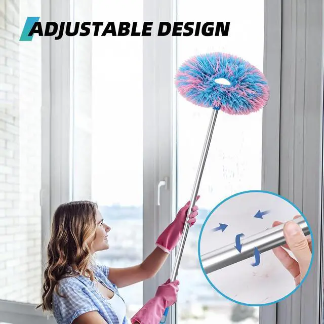 Alt view image 4 of 7 - Ceiling Fan Cleaner Duster, 2 Pack Reusable Microfiber Duster with Extension Pole, 13 to 48 Inch Fan Blade Cleaner, Removable Dusters for Cleaning Walls Bookshelves Door Window Top (Blue Pink)