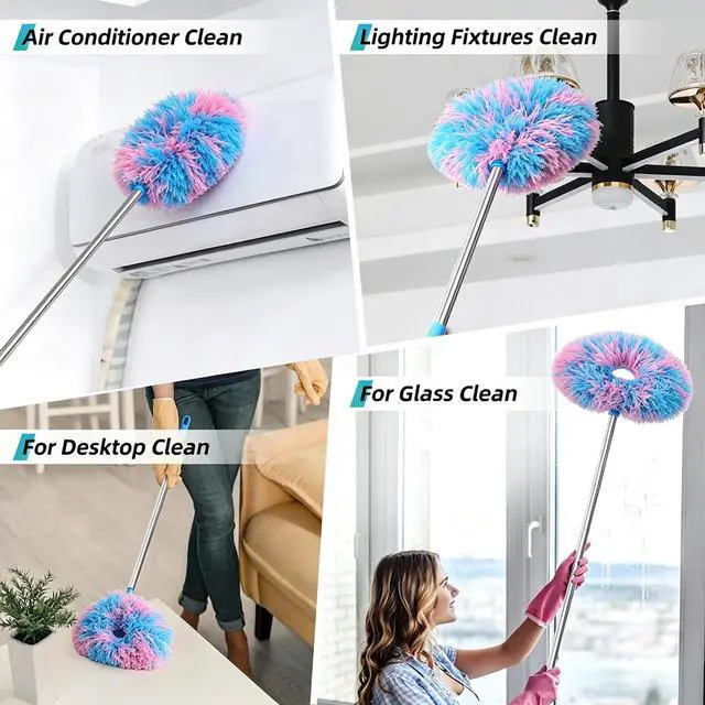Alt view image 6 of 7 - Ceiling Fan Cleaner Duster, 2 Pack Reusable Microfiber Duster with Extension Pole, 13 to 48 Inch Fan Blade Cleaner, Removable Dusters for Cleaning Walls Bookshelves Door Window Top (Blue Pink)