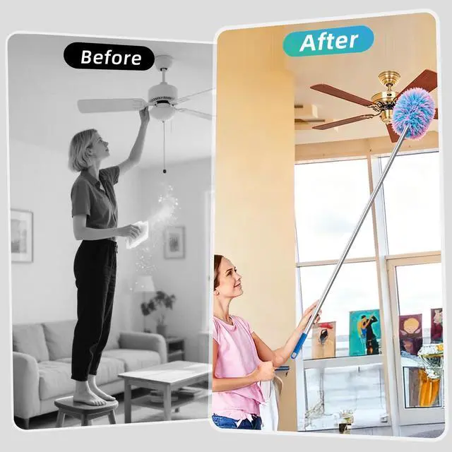 Alt view image 7 of 7 - Ceiling Fan Cleaner Duster, 2 Pack Reusable Microfiber Duster with Extension Pole, 13 to 48 Inch Fan Blade Cleaner, Removable Dusters for Cleaning Walls Bookshelves Door Window Top (Blue Pink)