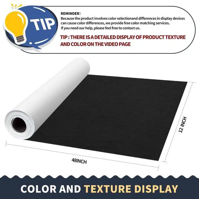 Alt view image 2 of 6 - Leather Repair PatchLeather Repair Tape, 12 x 48 inches Leather Repair Patch for Furniture,Vinyl Repair KitLeather Couch Patchfor Sofas, Furniture, Car Seats, Office Chairs(Black)