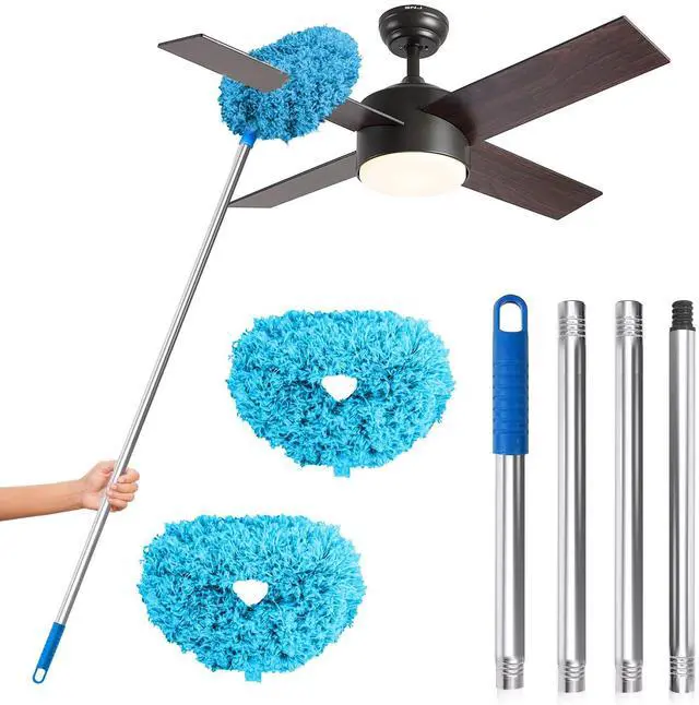 Main image of Ceiling Fan Cleaner Duster, 2 Pack Reusable Microfiber Duster with Extension Pole, 13 to 48 Inch Fan Blade Cleaner, Removable Dusters for Cleaning Walls Bookshelves Door Window Top (Blue)