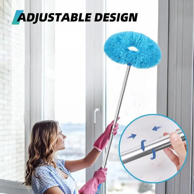 Alt view image 3 of 6 - Ceiling Fan Cleaner Duster, 2 Pack Reusable Microfiber Duster with Extension Pole, 13 to 48 Inch Fan Blade Cleaner, Removable Dusters for Cleaning Walls Bookshelves Door Window Top (Blue)
