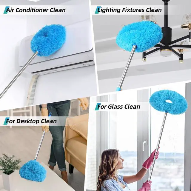 Alt view image 5 of 6 - Ceiling Fan Cleaner Duster, 2 Pack Reusable Microfiber Duster with Extension Pole, 13 to 48 Inch Fan Blade Cleaner, Removable Dusters for Cleaning Walls Bookshelves Door Window Top (Blue)