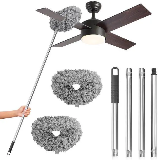 Main image of Ceiling Fan Cleaner Duster, 2 Pack Reusable Microfiber Duster with Extension Pole, 13 to 48 Inch Fan Blade Cleaner, Removable Dusters for Cleaning Walls Bookshelves Door Window Top (Grey)