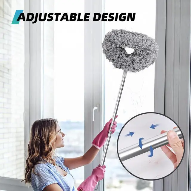 Alt view image 4 of 7 - Ceiling Fan Cleaner Duster, 2 Pack Reusable Microfiber Duster with Extension Pole, 13 to 48 Inch Fan Blade Cleaner, Removable Dusters for Cleaning Walls Bookshelves Door Window Top (Grey)