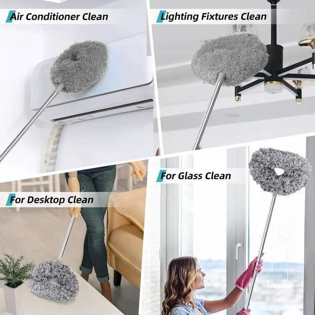Alt view image 6 of 7 - Ceiling Fan Cleaner Duster, 2 Pack Reusable Microfiber Duster with Extension Pole, 13 to 48 Inch Fan Blade Cleaner, Removable Dusters for Cleaning Walls Bookshelves Door Window Top (Grey)