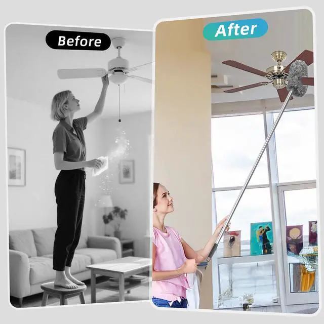 Alt view image 7 of 7 - Ceiling Fan Cleaner Duster, 2 Pack Reusable Microfiber Duster with Extension Pole, 13 to 48 Inch Fan Blade Cleaner, Removable Dusters for Cleaning Walls Bookshelves Door Window Top (Grey)