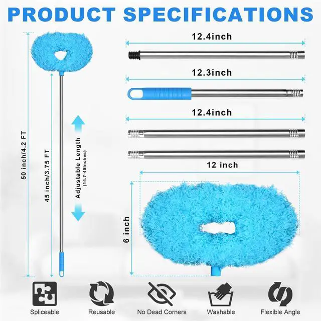 Alt view image 2 of 7 - Ceiling Fan Cleaner Duster - Adjustable Duster with Extension Pole,Dusters for Cleaning Fan Blade, Walls and Cobweb (Blue)