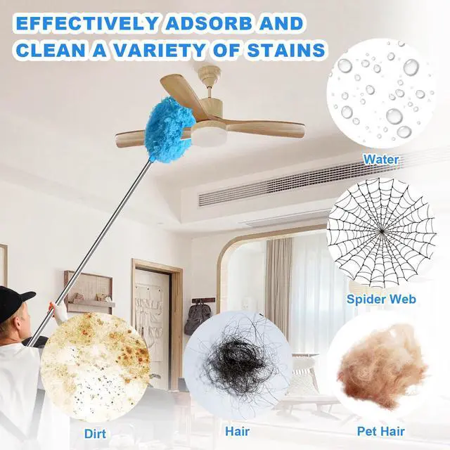 Alt view image 4 of 7 - Ceiling Fan Cleaner Duster - Adjustable Duster with Extension Pole,Dusters for Cleaning Fan Blade, Walls and Cobweb (Blue)