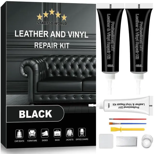 Main image of Black Leather Repair Kit, Vinyl Repair kit for Car Interiors, Furniture, Couches, Car Seat, Sofa, Jacket and Purse, Restores Faux, Artificial, Genuine Pleather