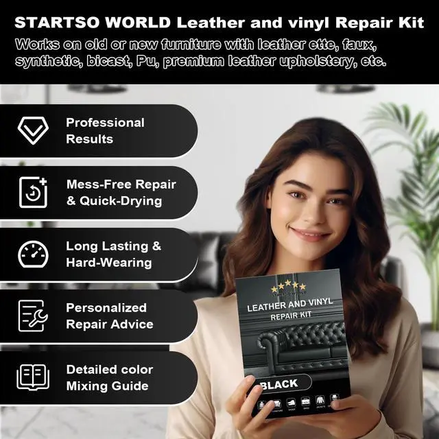 Alt view image 3 of 7 - Black Leather Repair Kit, Vinyl Repair kit for Car Interiors, Furniture, Couches, Car Seat, Sofa, Jacket and Purse, Restores Faux, Artificial, Genuine Pleather