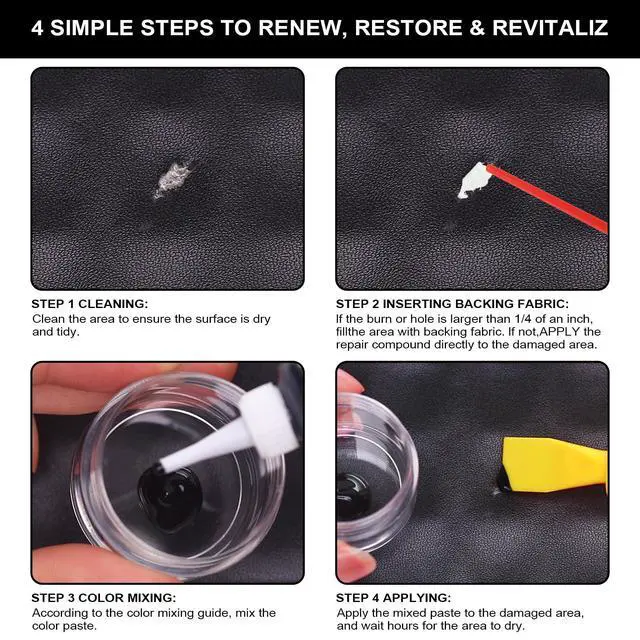 Alt view image 4 of 7 - Black Leather Repair Kit, Vinyl Repair kit for Car Interiors, Furniture, Couches, Car Seat, Sofa, Jacket and Purse, Restores Faux, Artificial, Genuine Pleather