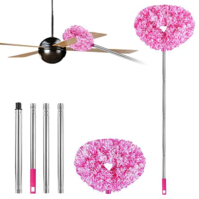Main image of Ceiling Fan Cleaner Duster Reusable Microfiber Ceiling Fan Blade Cleaner Removable Duster with Extension Pole Adjusts 13 to 49.7 Inch for Cleaning Walls Furniture Door Window Top (Rosy White)