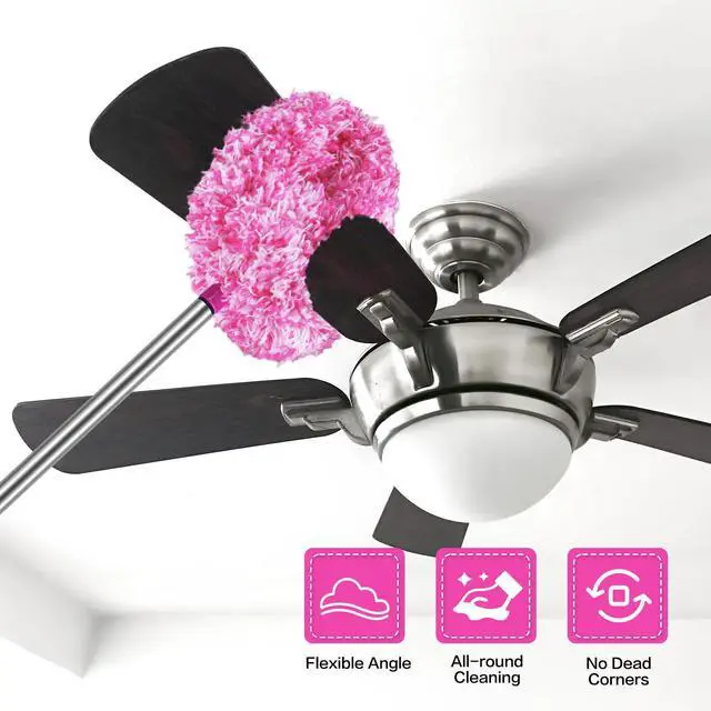 Alt view image 2 of 6 - Ceiling Fan Cleaner Duster Reusable Microfiber Ceiling Fan Blade Cleaner Removable Duster with Extension Pole Adjusts 13 to 49.7 Inch for Cleaning Walls Furniture Door Window Top (Rosy White)