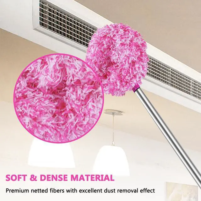 Alt view image 5 of 6 - Ceiling Fan Cleaner Duster Reusable Microfiber Ceiling Fan Blade Cleaner Removable Duster with Extension Pole Adjusts 13 to 49.7 Inch for Cleaning Walls Furniture Door Window Top (Rosy White)