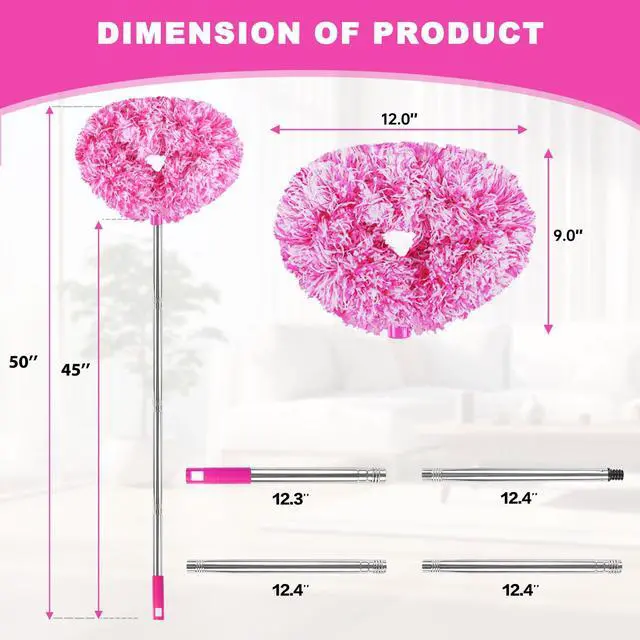 Alt view image 6 of 6 - Ceiling Fan Cleaner Duster Reusable Microfiber Ceiling Fan Blade Cleaner Removable Duster with Extension Pole Adjusts 13 to 49.7 Inch for Cleaning Walls Furniture Door Window Top (Rosy White)