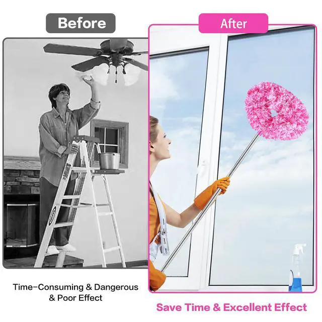 Alt view image 4 of 6 - Ceiling Fan Cleaner Duster Reusable Microfiber Ceiling Fan Blade Cleaner Removable Duster with Extension Pole Adjusts 13 to 49.7 Inch for Cleaning Walls Furniture Door Window Top (Rosy White)