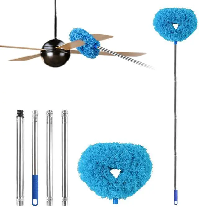 Main image of Ceiling Fan Cleaner Duster Reusable Microfiber Ceiling Fan Blade Cleaner Removable Duster with Extension Pole Adjusts 13 to 49.7 Inch for Cleaning Walls Bookshelves Furniture Door Window Top (Blue)