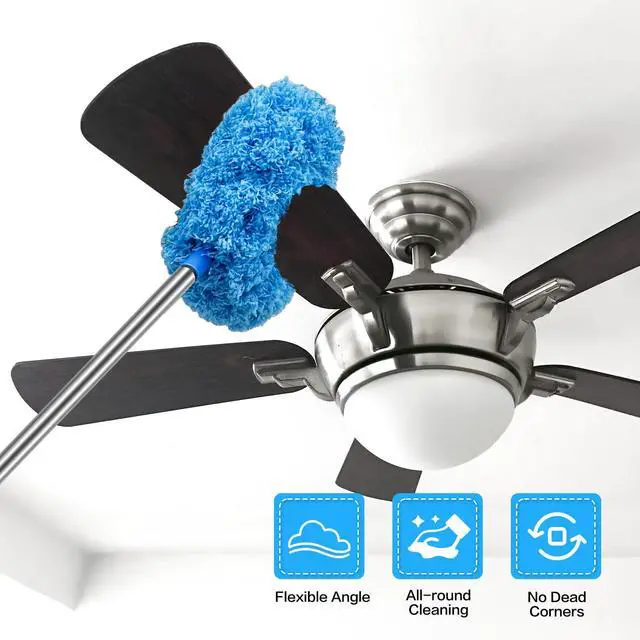 Alt view image 2 of 6 - Ceiling Fan Cleaner Duster Reusable Microfiber Ceiling Fan Blade Cleaner Removable Duster with Extension Pole Adjusts 13 to 49.7 Inch for Cleaning Walls Bookshelves Furniture Door Window Top (Blue)