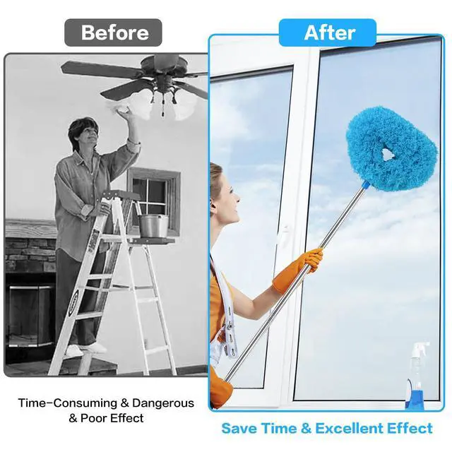 Alt view image 4 of 6 - Ceiling Fan Cleaner Duster Reusable Microfiber Ceiling Fan Blade Cleaner Removable Duster with Extension Pole Adjusts 13 to 49.7 Inch for Cleaning Walls Bookshelves Furniture Door Window Top (Blue)