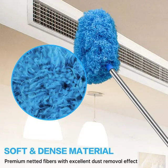 Alt view image 5 of 6 - Ceiling Fan Cleaner Duster Reusable Microfiber Ceiling Fan Blade Cleaner Removable Duster with Extension Pole Adjusts 13 to 49.7 Inch for Cleaning Walls Bookshelves Furniture Door Window Top (Blue)