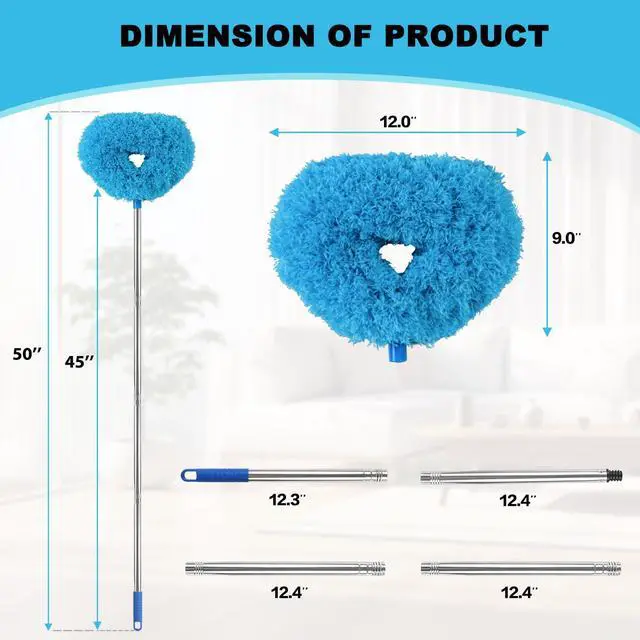 Alt view image 6 of 6 - Ceiling Fan Cleaner Duster Reusable Microfiber Ceiling Fan Blade Cleaner Removable Duster with Extension Pole Adjusts 13 to 49.7 Inch for Cleaning Walls Bookshelves Furniture Door Window Top (Blue)