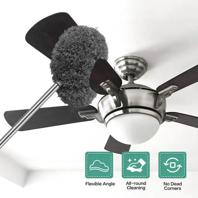 Alt view image 2 of 6 - Ceiling Fan Cleaner Duster Reusable Microfiber Ceiling Fan Blade Cleaner Removable Duster with Extension Pole Adjusts 13 to 49.7 Inch for Cleaning Walls Bookshelves Furniture Door Window Top (Gray)