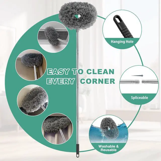 Alt view image 3 of 6 - Ceiling Fan Cleaner Duster Reusable Microfiber Ceiling Fan Blade Cleaner Removable Duster with Extension Pole Adjusts 13 to 49.7 Inch for Cleaning Walls Bookshelves Furniture Door Window Top (Gray)