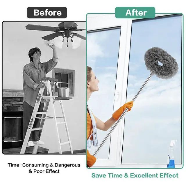 Alt view image 4 of 6 - Ceiling Fan Cleaner Duster Reusable Microfiber Ceiling Fan Blade Cleaner Removable Duster with Extension Pole Adjusts 13 to 49.7 Inch for Cleaning Walls Bookshelves Furniture Door Window Top (Gray)