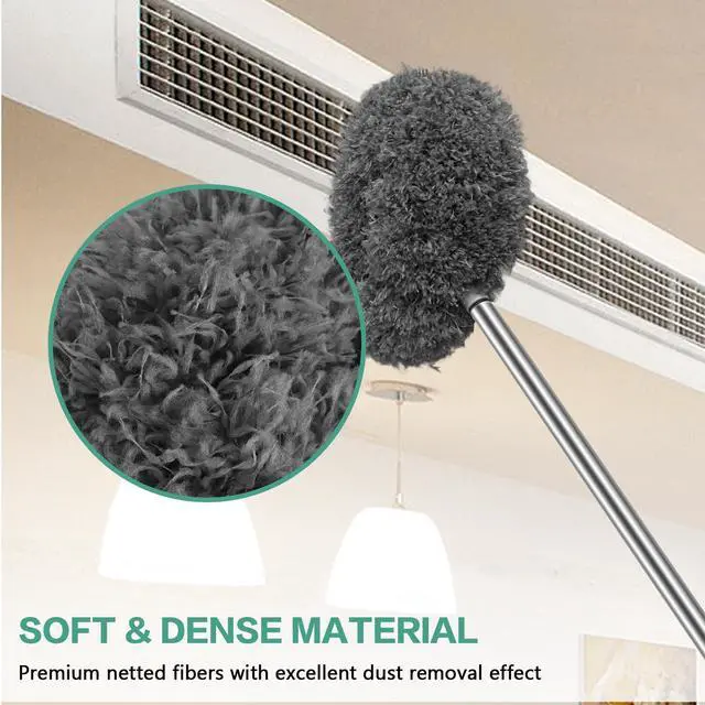 Alt view image 5 of 6 - Ceiling Fan Cleaner Duster Reusable Microfiber Ceiling Fan Blade Cleaner Removable Duster with Extension Pole Adjusts 13 to 49.7 Inch for Cleaning Walls Bookshelves Furniture Door Window Top (Gray)
