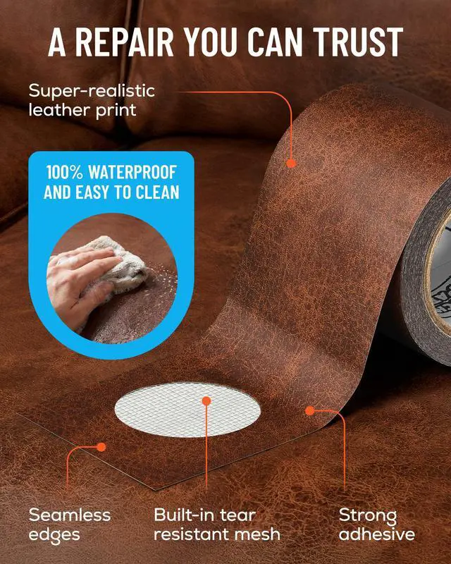 Alt view image 6 of 7 - Brown Leather Repair Tape, 2.25" x 15' for Furniture