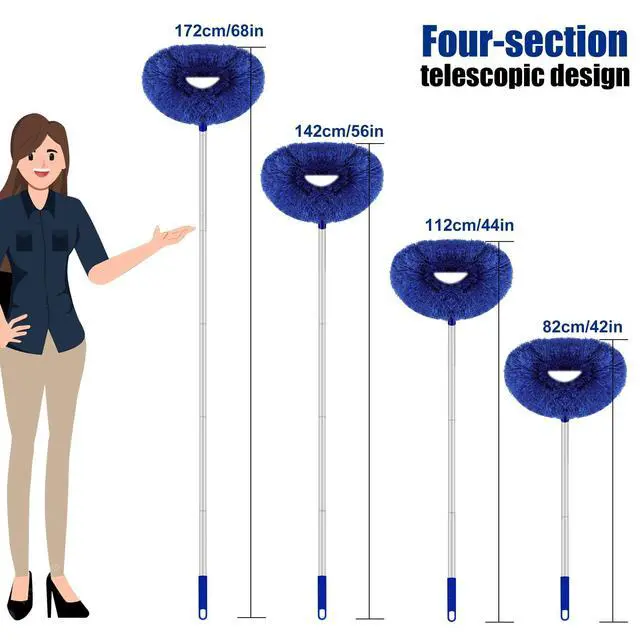 Alt view image 2 of 6 - Max 66'' Ceiling Fan Cleaner Duster Reusable Microfiber Ceiling Fan Blade Cleaner Removable Duster with Extension Pole for Cleaning Walls Bookshelves Furniture Door Window Top, Jewel Blue, 1 Pack