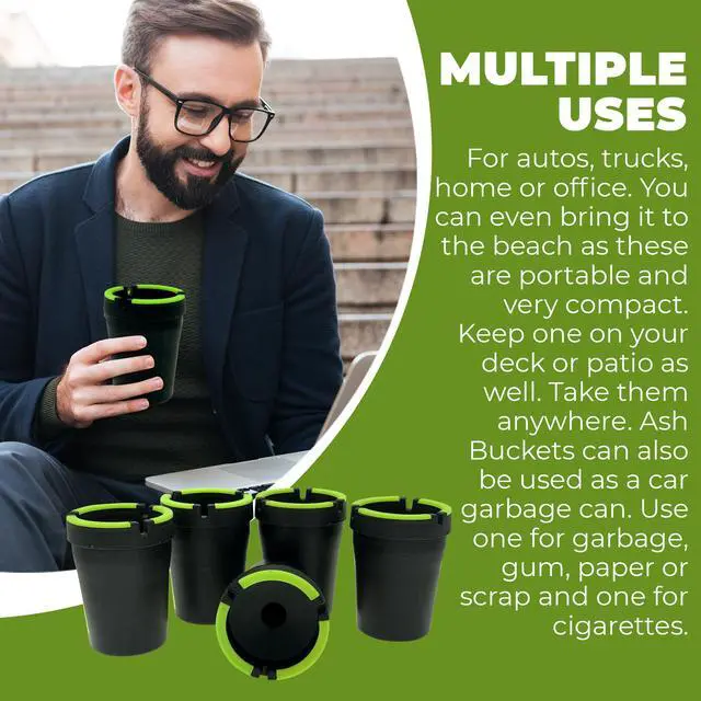 Alt view image 7 of 7 - 5pack Smokeless Ashtray, Portable Rubber Buckets, Outdoor Butt Ashtrays for Cup Holder Smell Proof,Multifunctional Ashtray with Lid for car Truck SUV Keep Car Interior Accessories tidy Black