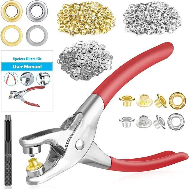 Main image of 803Pcs Grommet Eyelet Pliers Kit, 1/4 Inch Grommet Tool Kit with 800 Metal Eyelets, Grommet Hand Press kit for Leather Crafts(Inside Dia: 6.4mm/Outer Dia: 12mm (A.I.S.)/Flange Width: ~3mm)