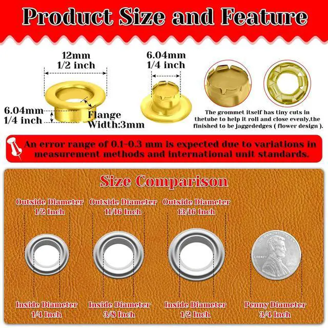 Alt view image 2 of 6 - 803Pcs Grommet Eyelet Pliers Kit, 1/4 Inch Grommet Tool Kit with 800 Metal Eyelets, Grommet Hand Press kit for Leather Crafts(Inside Dia: 6.4mm/Outer Dia: 12mm (A.I.S.)/Flange Width: ~3mm)