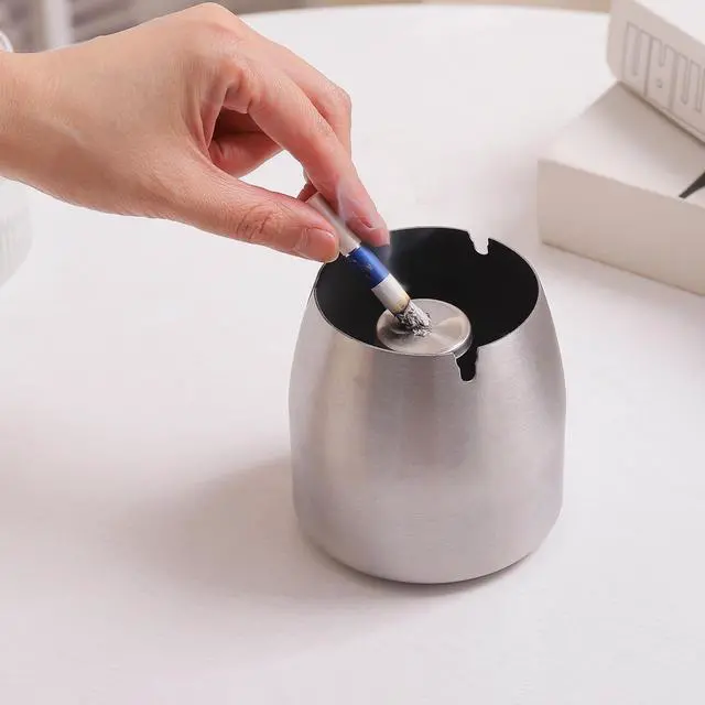 Alt view image 7 of 7 - Ashtray with Lid for Cigarette, Stainless Steel Smokeless Odorless Windproof Ashtrays for Home Office Tabletop Outside Patio Outdoor Balcony(3.54"x3.0"x3.38")