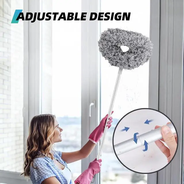 Alt view image 3 of 7 - Ceiling Fan Cleaner Duster, Reusable Microfiber Duster with Extension Pole, 13 to 48 Inch Fan Blade Cleaner, Removable Dusters for Cleaning Walls Bookshelves Door Window Top (Grey)