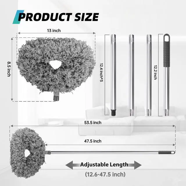 Alt view image 5 of 7 - Ceiling Fan Cleaner Duster, Reusable Microfiber Duster with Extension Pole, 13 to 48 Inch Fan Blade Cleaner, Removable Dusters for Cleaning Walls Bookshelves Door Window Top (Grey)