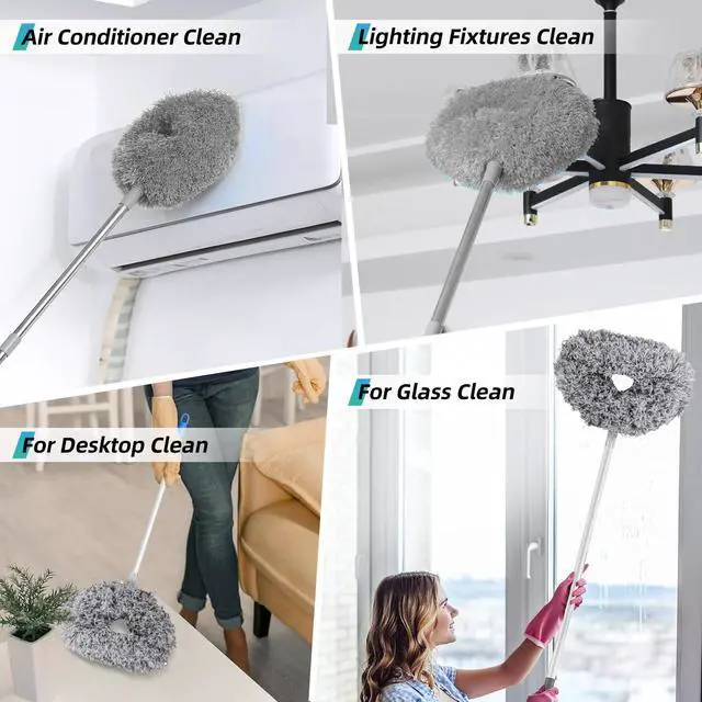 Alt view image 6 of 7 - Ceiling Fan Cleaner Duster, Reusable Microfiber Duster with Extension Pole, 13 to 48 Inch Fan Blade Cleaner, Removable Dusters for Cleaning Walls Bookshelves Door Window Top (Grey)