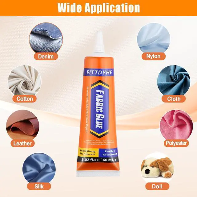 Alt view image 2 of 7 - Fabric Glue Permanent, 60 ML Washable Clear Clothing Glue, Super Fabric Glue for Rhinestones, Patches, Clothes, Denim, Leather, Polyester, Fabrics, Doll Repair, Flannel, Cotton