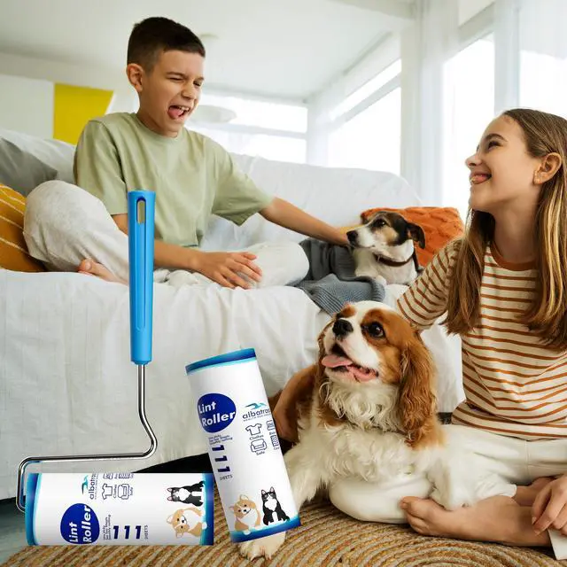 Alt view image 6 of 6 - Large Surface Extra Sticky Lint Roller 6.3'', 444 Sheets Long Handle Pet Hair Removal, Dog and Cat Lint Remover for Clothes, Furniture, Carpet