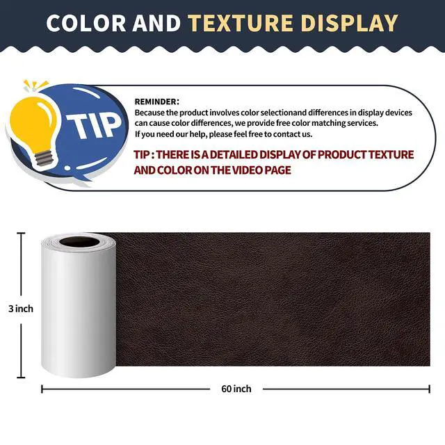 Alt view image 2 of 6 - Leather Repair PatchLeather Repair Tape, 3 x 60 inches Leather Repair Patch for Furniture,Vinyl Repair KitLeather Couch Patchfor Sofas, Furniture, Car Seats, Office Chairs(Dark Brown)