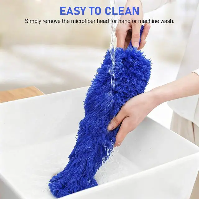 Alt view image 7 of 7 - Dusters for Cleaning 100-inch Extra-Long Gap Duster with Extension Pole Bendable Microfiber Head Washable Ceiling Fan Cleaner Duster Kit for High Ceilings, Blue