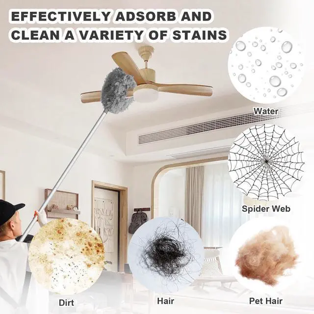 Alt view image 5 of 7 - Ceiling Fan Cleaner Duster - Adjustable Duster with Extension Pole,Dusters for Cleaning Fan Blade, Walls and Cobweb (Grey)