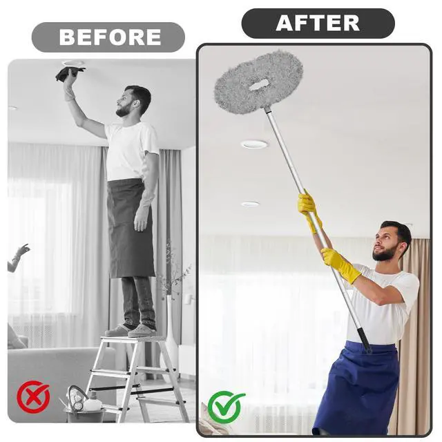 Alt view image 7 of 7 - Ceiling Fan Cleaner Duster - Adjustable Duster with Extension Pole,Dusters for Cleaning Fan Blade, Walls and Cobweb (Grey)